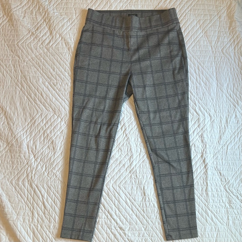 LOFT Charcoal & Navy Blue Checkered Leggings